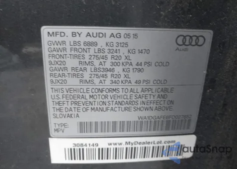 2015 Audi Q7 3.0T S Line Prestige из США, поврежденный, VIN WA1DGAFE6FD027852